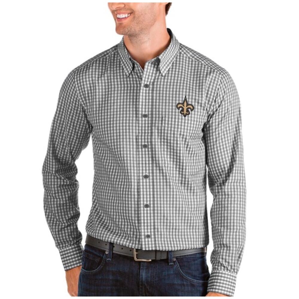 Antigua Black White Plaid New Orleans Steelers Button Down Shirt Sz L Football
